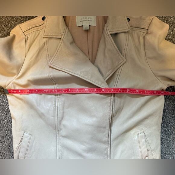 Hinge Real Leather Moto Jacket Beige Morn Size 1 - Picture 10 of 10